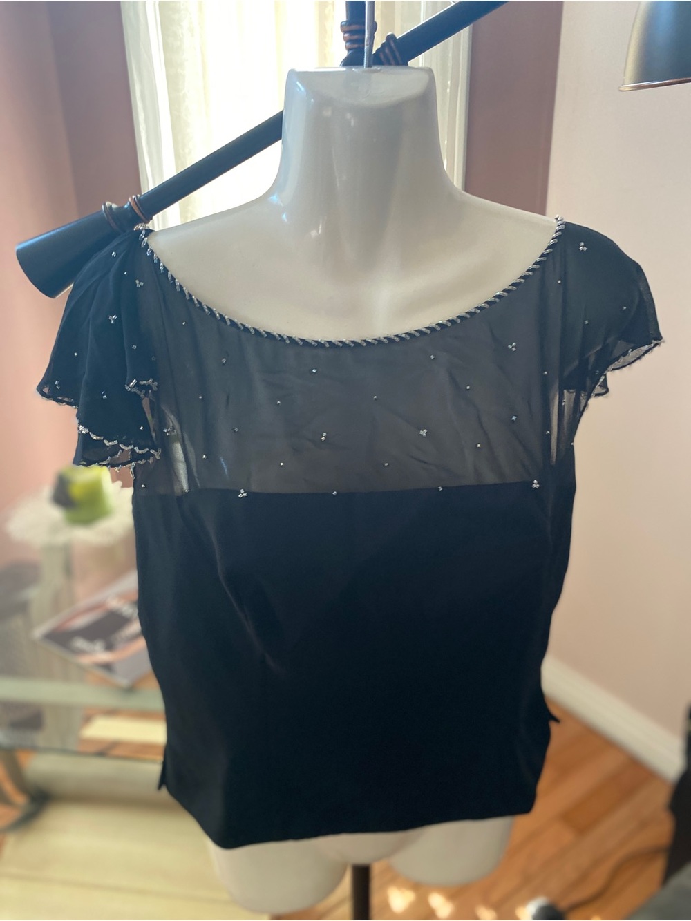 B2 USA Black Beaded Sheer Evening Blouse Size 14 NWT Elegant Cocktail Party Top - Picture 5 of 12